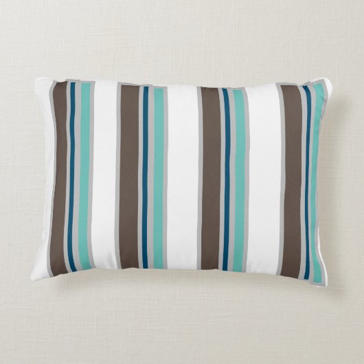 茶色、青、ティール(緑がかった色)の装ストライプの飾アクセント アクセントクッション (裏面)