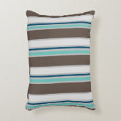 茶色、青、ティール（緑がかった色）ストライプの装飾のアクセントPI アクセントクッション (正面(垂直))