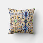 茶色、青、緑のフクロウの抽象芸術 クッション (裏面)