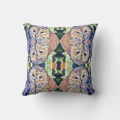 茶色、青、緑のフクロウの抽象芸術 クッション (裏面)