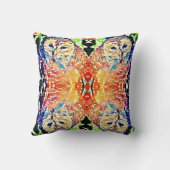 茶色、青、緑のフクロウの抽象芸術 クッション (裏面)