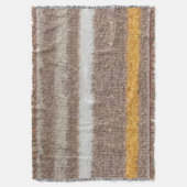 茶色、黄色、白い緑豊かなストライプ スローブランケット (正面縦)