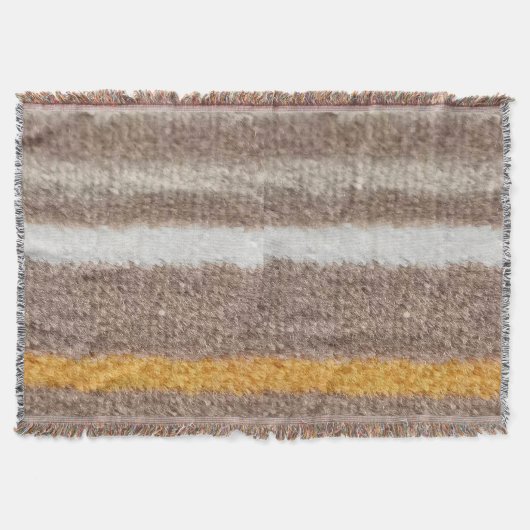 茶色、黄色、白い緑豊かなストライプ スローブランケット (正面)
