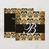 茶色 黒 ダマスク 羊皮紙 モノグラム 白 招待状 (正面/裏面)
