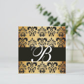 茶色 黒 ダマスク 羊皮紙 モノグラム 白 招待状 (スタンド正面)