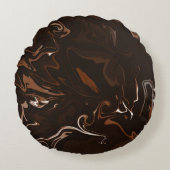 茶色、黒、灰色の渦巻き ラウンドクッション (正面)