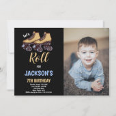 茶色 黒 男の子 写真 スケート 誕生日 招待状 (正面)