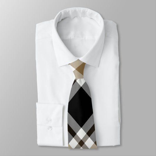 茶色、黒、白のタータンチェック格子模様 ネクタイ (タイ)