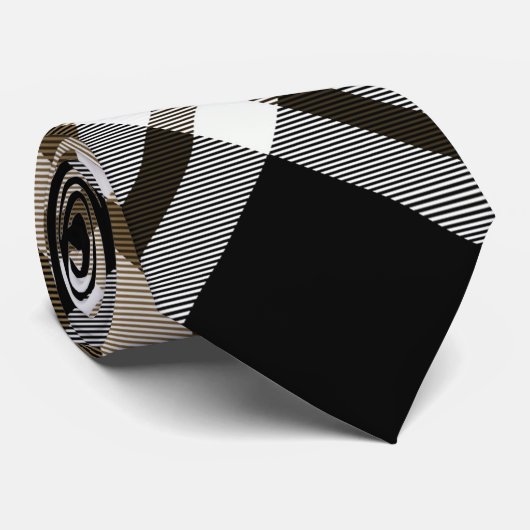 茶色、黒、白のタータンチェック格子模様 ネクタイ (ロール)
