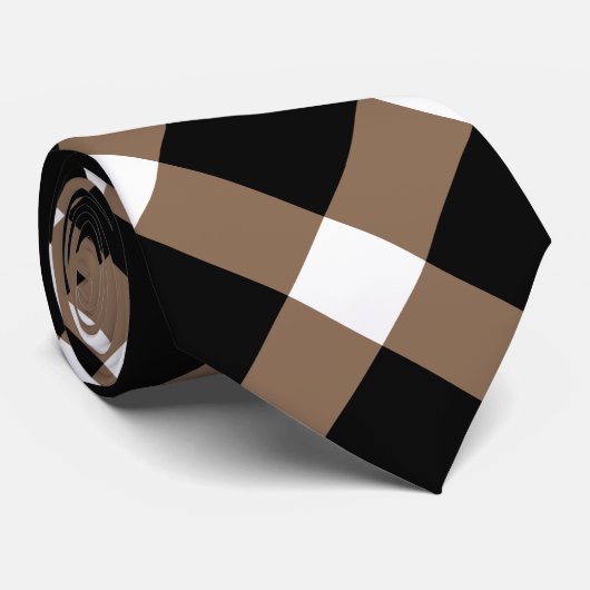 茶色、黒、白の対角のギンガムパターン ネクタイ (ロール)