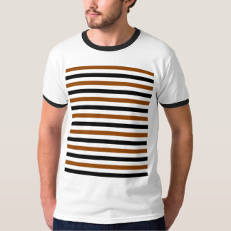 茶色 黒 白 の ストライプ デザイン Tシャツ