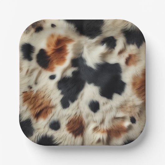 茶色 黒 白 牛革プリント カントリー ウェスタン ペーパープレート (正面)