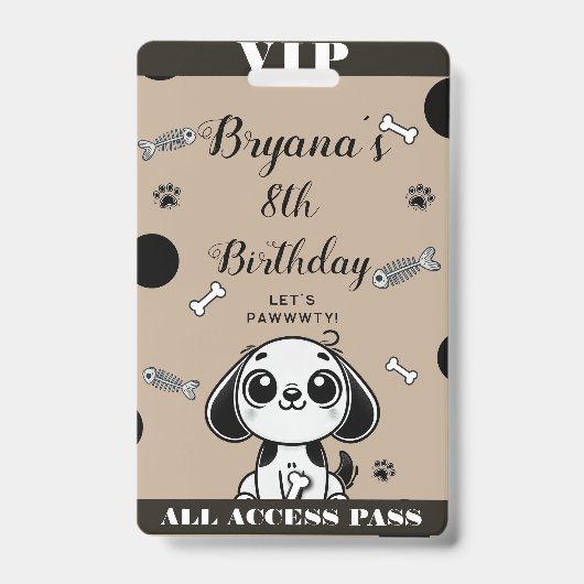 茶色 黒 魚の骨 パピー 犬 誕生日 VIPパス バッジ (正面)
