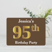 茶色、95歳の誕生日パーティー　偽の金、オーダーメイド名入り 招待状 (スタンド正面)