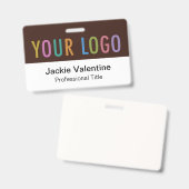 茶色PVC名バッジ横ロゴ作業IDラベル バッジ (正面＆裏面)