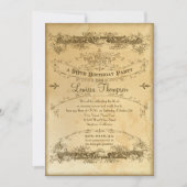 茶葉の染みたヴィンテージ90歳の誕生日お祝い 招待状 (正面)