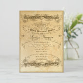 茶葉の染みたヴィンテージ90歳の誕生日お祝い 招待状 (スタンド正面)