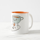 茶袋詰め作業者のコップおよびプレートの台所ユーモア ツートーンマグカップ (正面右)