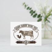 茶褐色のチキンブラウン牛の農場 ポストカード (スタンド正面)