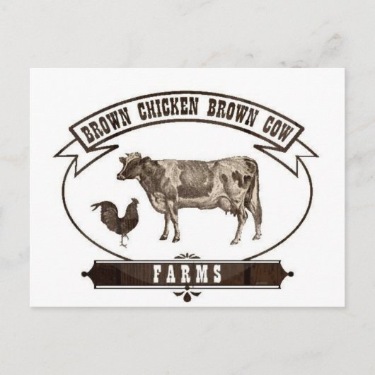 茶褐色のチキンブラウン牛の農場 ポストカード (正面)