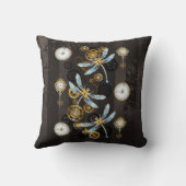 茶褐色の縞模様の背景に蒸気パンクのトンボ クッション (裏面)