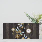 茶褐色の縞模様の背景に蒸気パンクのトンボ 招待状 (スタンド正面)