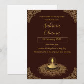 茶褐色縁取りの伝統的なサラスワティ・プージャ招待状 招待状 (正面/裏面)