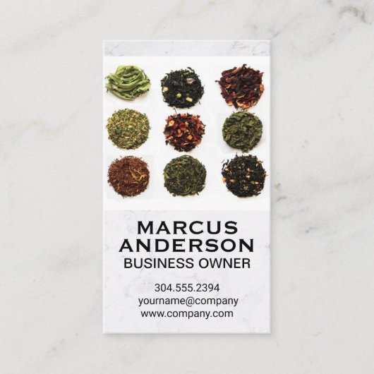 茶違う葉杭 | ホワイトマーブル 名刺 (正面)