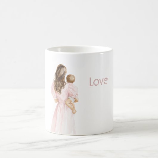 茶髪のピンクドレスの愛 コーヒーマグカップ (中央)
