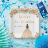 茶髪のプリンセス・ピーチの花柄の誕生日パーティー ペーパープレート (パーティー)