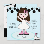 茶髪の女の子のスケートパーティー招待状 招待状 (正面/裏面)