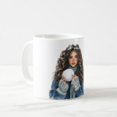 茶髪の女の子のスノーボールクリスマス コーヒーマグカップ (正面左)