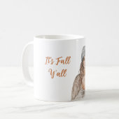 茶髪の女性の帽子のかぼちゃ It's Fall Y'all コーヒーマグカップ (正面左)