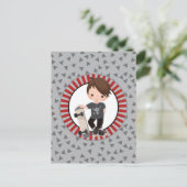 茶髪スケートボード少年 - グレー レッド ポストカード (スタンド正面)