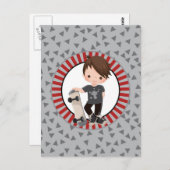茶髪スケートボード少年 - グレー レッド ポストカード (正面/裏面)