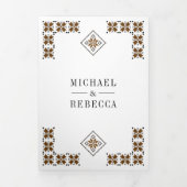 茶黒のウクライナ刺繍QRコード結婚式 三つ折り招待状 (カバー)