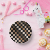 茶黒のチェック柄ギンガムパターン ペーパーボウル (パーティー)