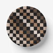 茶黒のチェック柄ギンガムパターン ペーパーボウル (正面)