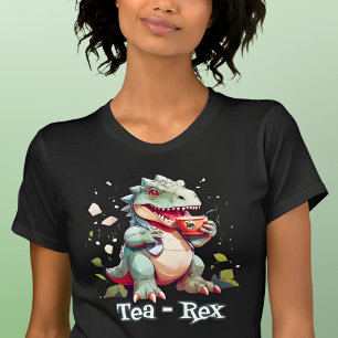 茶 – レックス恐竜の飲み茶 Tシャツ