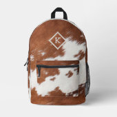 茶・白のリアルな牛革プリントNo.2 プリントバックパック (正面)