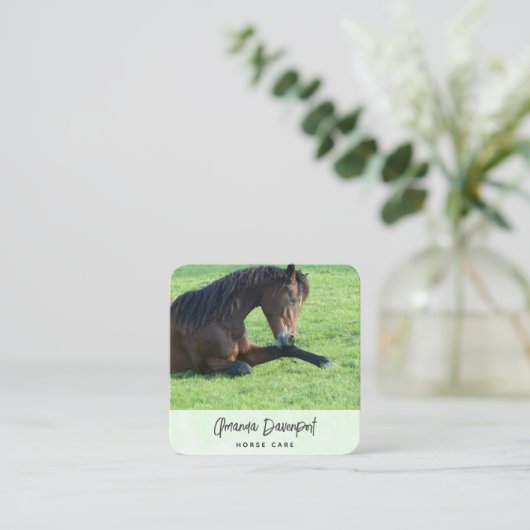 草かわいらしのビジネスに敷設する茶色の馬Ca スクエア名刺 (スタンド正面)
