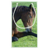 草かわいらしの中に産む茶色の馬誕生日 スモールペーパーバッグ (裏面)