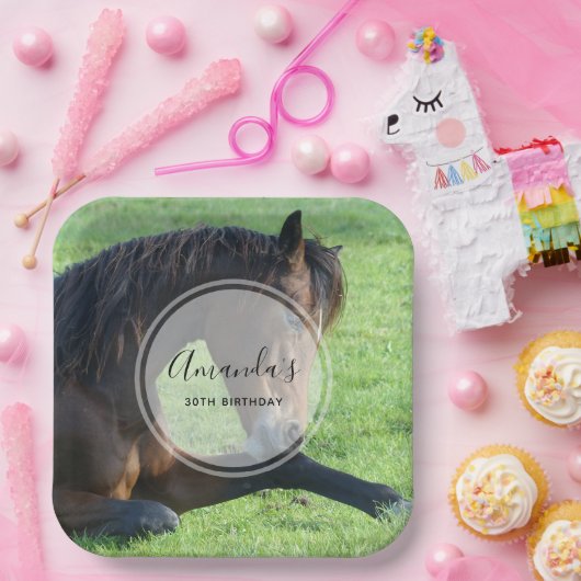 草かわいらしの中に産む茶色の馬誕生日 ペーパープレート (パーティー)