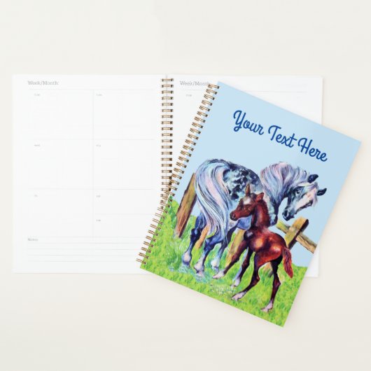 草かわいらし青空にベビーを持つ母馬 プランナー手帳 (ディスプレー)