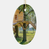 草が付いているオークの木の木の樹上の家 セラミックオーナメント (右)