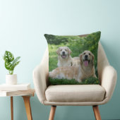 草で置いている2匹のゴールデン・リトリーバー クッション (椅子)