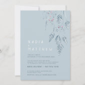 草とシンプル果実のスケッチ写真ほこりっぽい青 招待状 (正面)