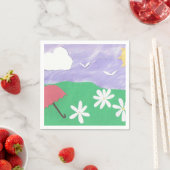 草とデイジーの野外の風景が広がるナプキン スタンダードカクテルナプキン (インサイチュ)