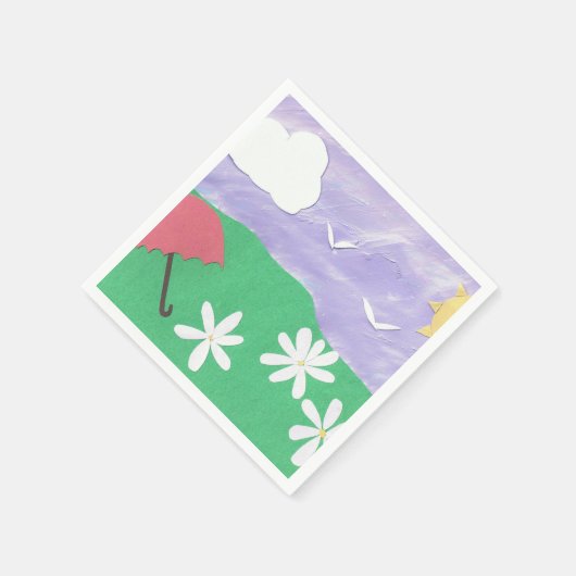 草とデイジーの野外の風景が広がるナプキン スタンダードカクテルナプキン (角)