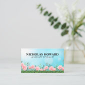 草とピンクのバラ |ガーデン 名刺 (スタンド正面)